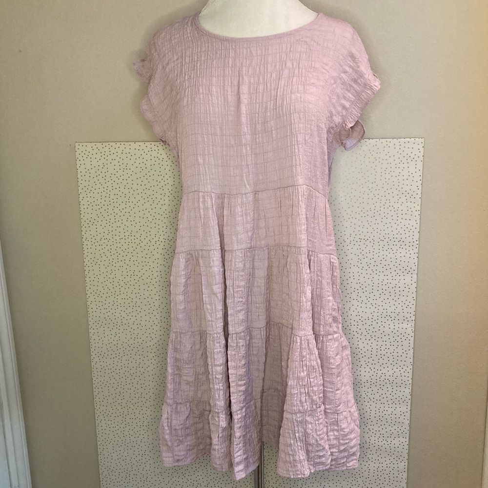 Knox Rose Pastel Purple Loose Flowy Tiered Womens Cap Sleeve Summer Mini Dress